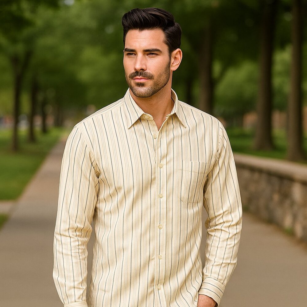 BACHRACH Men 17‎ 36/37 Woven Cotton Striped Long Sleeve Casual Preppy Y2K Shirt